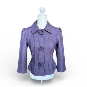 Studio Point Tailored Wool-Blend Jacket with Rosette Buttons - Size 4